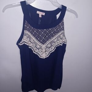 Navy Blue w White Lace Sleeveless Blouse- W Sz 14